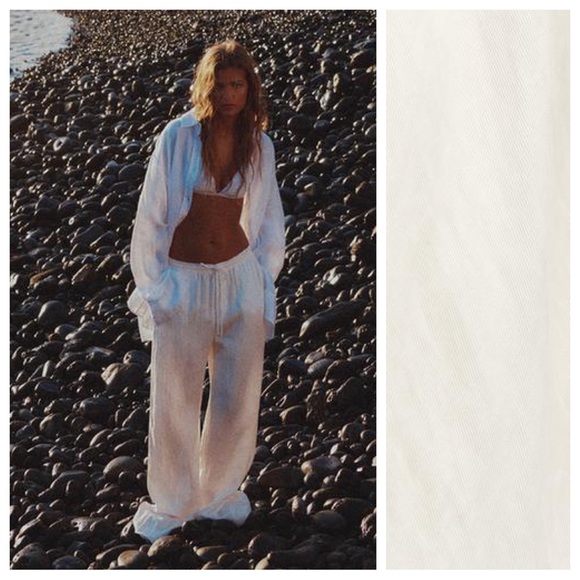 NWT. Zara Oyster-White Lyocell/Viscose Flowy Straight Leg Pants. Size L. - Picture 2 of 11